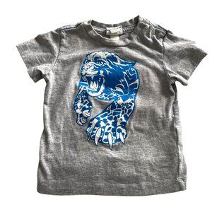 Vintage Y2K Diesel Tiger T Shirt 9M 9 Months Gray Blue All Over Print Jungle Cat